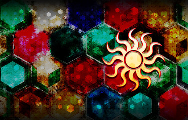 Sun icon abstract 3d colorful hexagon isometric design illustration background