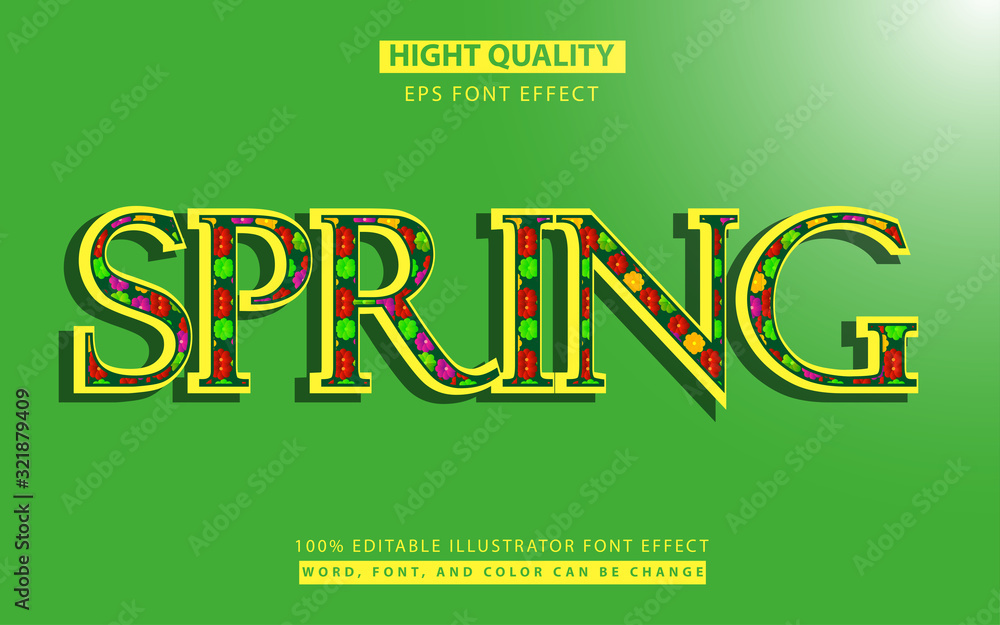 Poster spring flower effect text style design concept with editable for change color, font and word. can us