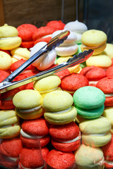 different candies, candies, sweets in a shop window in Venice. Textures and backgrounds with colorful bonbons