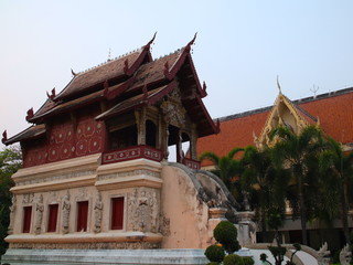 Temple in Chiangmai Thailand Beautifully decorated with wonderful colours statues of Buddha,...
