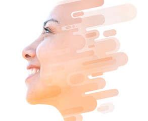 Paintography. Creative portrait mixed with a hand-drawn illustration