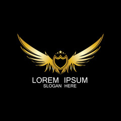 Fototapeta premium winged shield gold logo design symbol vector illustration-vector