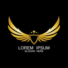 winged shield gold logo design symbol vector illustration-vector