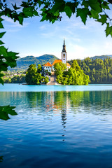 Travel destination Lake Bled in Slovenia - obrazy, fototapety, plakaty