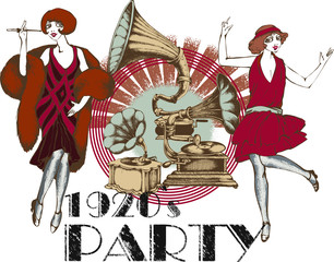 Pretty girl dressed for a party in the style of roaring twenties. Vector illustration