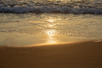Scenic view of the waves of the Bay of Bengal along Marina Beach, Chennai, India