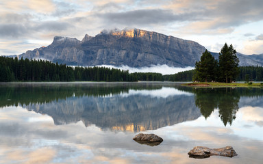 Mount Rundle and Two Jack Lake with early morning mood, Banff National Park, Alberta, Canada