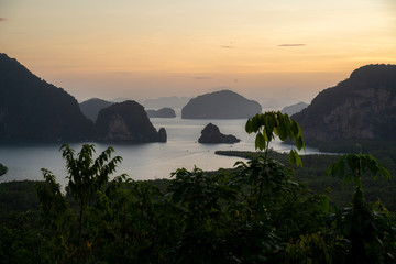 Sunrise at Samet nangshe viewpoint the new unseen tourism, Phang nga bay national park