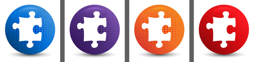 Puzzle icon abstract halftone round button set