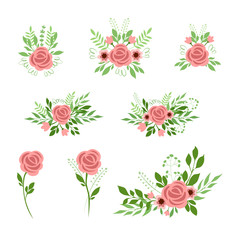 set boeketten roze rozen