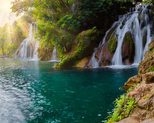 sunset in the river  beautiful Waterfalls of Tamasopo san luis potosi mexico 