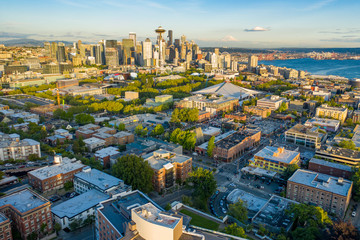 Obraz premium Zdjęcie lotnicze Seattle z Queen Anne