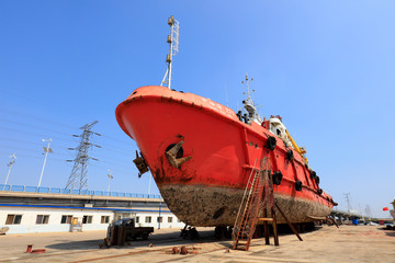 Fototapeta premium Ships under construction in shipyards, Luannan County, Hebei Province, China