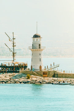 Lighthouse in Alanya. Turkey. Sunny day, Vertical image