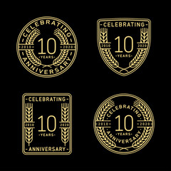 10 years anniversary celebration logotype. 10th anniversary logo collection. Set of anniversary design template. Vector and illustration.