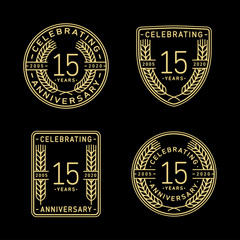 15 years anniversary celebration logotype. 15th anniversary logo collection. Set of anniversary design template. Vector and illustration.    