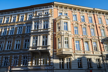 Art Nouveau facade of the building in Poznan.