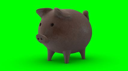 Ceramic piggy bank 3D rendering with green background for chroma key