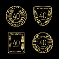 40 years anniversary celebration logotype. 40th anniversary logo collection. Set of anniversary design template. Vector and illustration.    