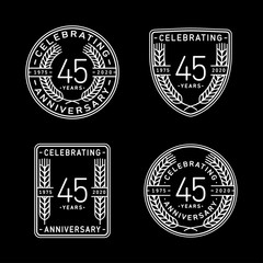 45 years anniversary celebration logotype. 45th anniversary logo collection. Set of anniversary design template. Vector and illustration.    