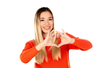 Pretty blonde woman with red jersey