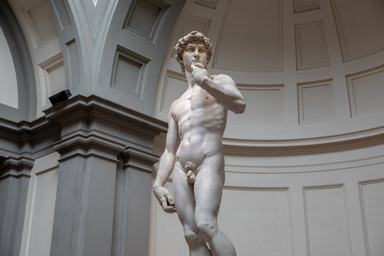 Closeup of Renaissance sculpture is David by Michelangelo