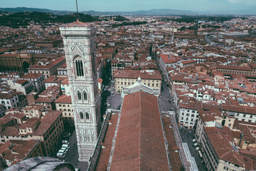 Aerial panoramic view of city of Florence and Giotto's Campanile