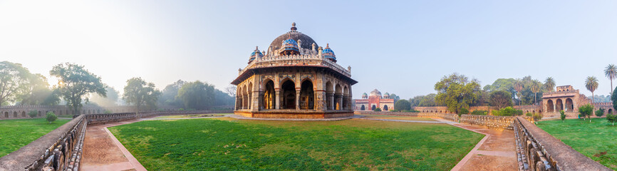 Panorama of Isa Khan's Tomb near the Humayun's Tomb in New Delhi, India