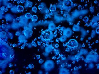 Water bubbles frozen in ice. White bubbles frozen in black ice. Hundreds of air bubbles are locked in the frozen water with no backlight.