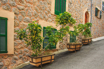 typical spanish styled streets in Deia town at the west coast of Mallorca, Spain