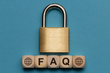 FAQ Word Written On Wood Cube 