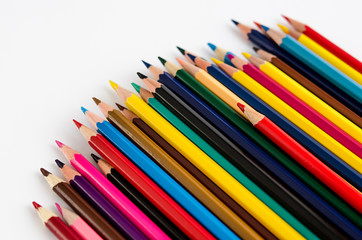 Color pencils isolated on white clean background close up