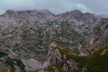 Gray cliffs in the clouds