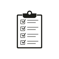 Checklist icon flat style, isolated on white background, Clipboard icon vector. Note icon illustration