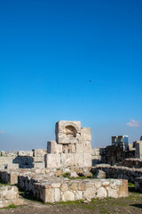Fototapeta premium Temple of Hercules in Amman Citadel, Amman, Jordan,The Amman Citadel is a historical, Ummayad Palace, Citadel Hill of Amman, Roman theater
