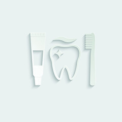 paper tooth icon , Toothbrush and toothpaste  vector icon 