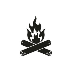 Campfire icon. Bonfire burning on firewood sign. isolated on white background, Vector Illustration