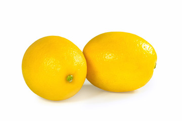 Two lemons isolated on a white background. Tropical fruit, close up.