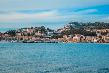 View of scenic Port De Soller in Mallorca, Spain