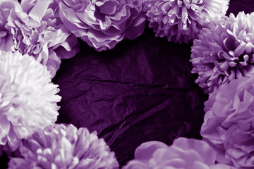 Obraz premium Beautiful abstract color blue and purple flowers on black background and blue graphic flower frame and pink leaves texture, purple background, colorful graphics banner happy valentine day