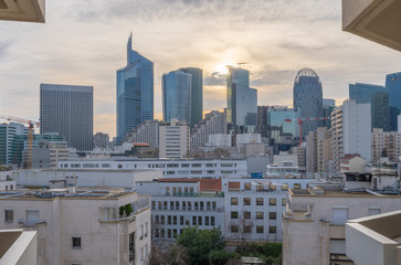 Courbevoie, France - 02 07 2020: Panoramic view of the Defense towers district from Courbevoie at...