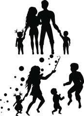 vector image of silhouettes of a married couple and two kids
