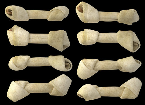 Dog bone food toy 3D rendering 3D illustration isolated on black background easily keyable in any modern image processing software
