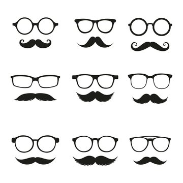 Mustache and Glasses vector icon set. vector Illustration