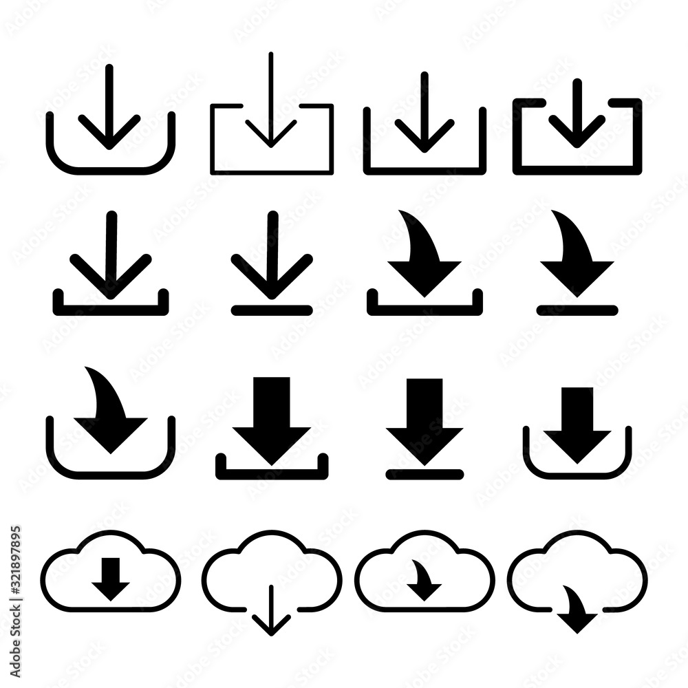 Poster download files icons vector set for web site or application. various simple download collection icon
