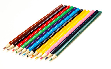 set of colored pencils on a white background	