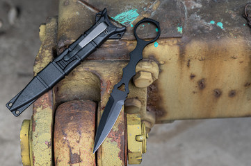 Bayonet knife with a ring on the handle. Shock knife.