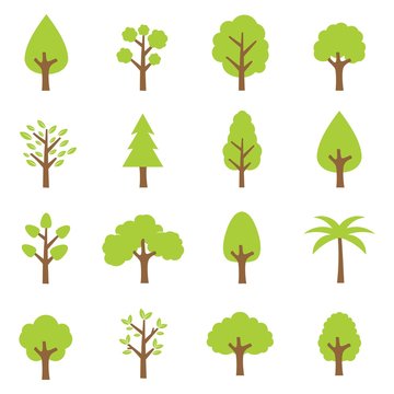 Tree icons set. vector illustration isolated on white.
