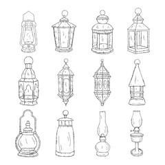Fototapeta na wymiar Islamic lantern sketch,hand drawn collection