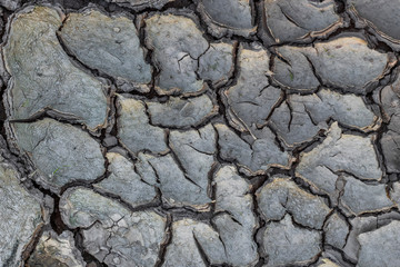 Parched soil, cracked earth background. Cracks on dry ground close up.